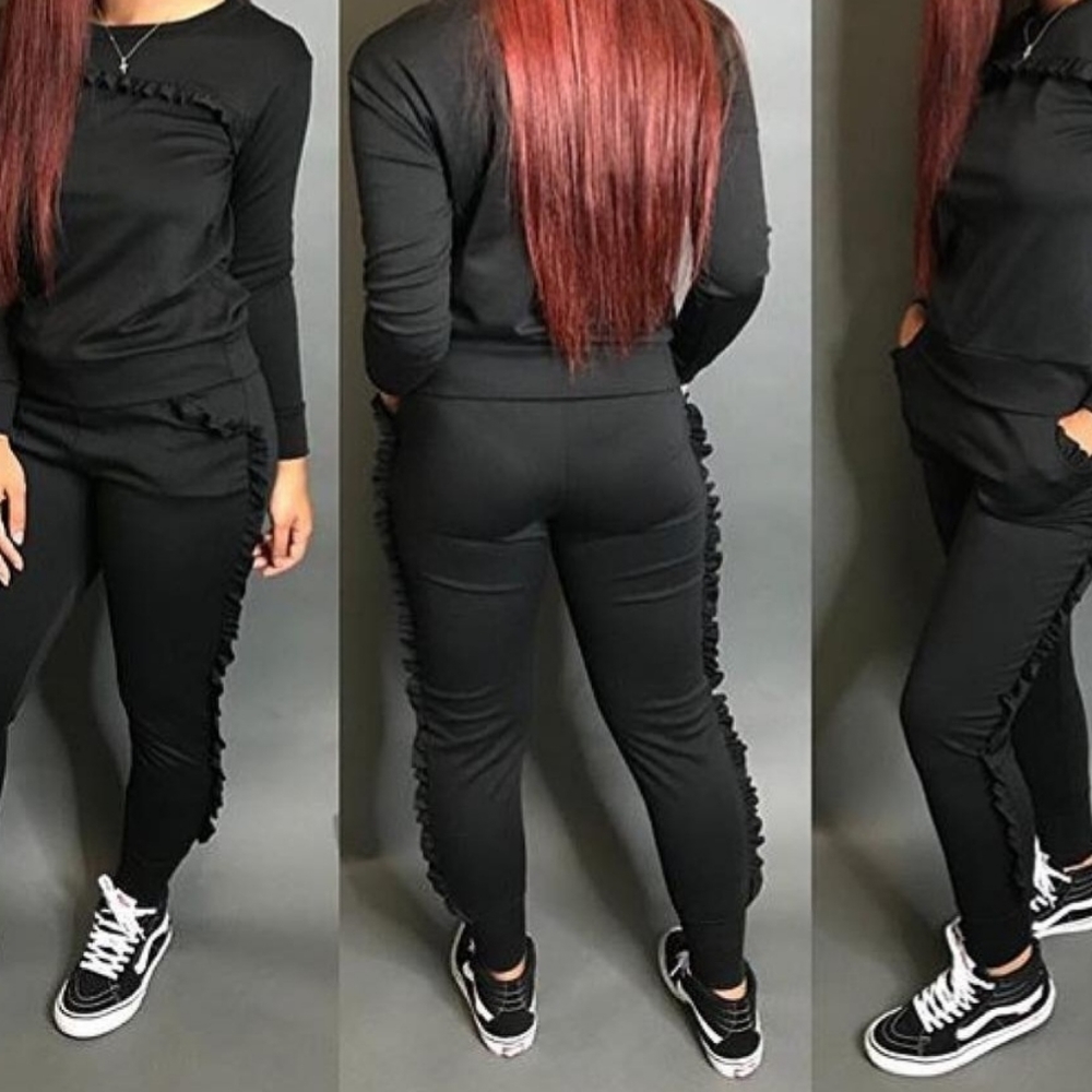 Ladies Black Ruffle Sweatsuit/Size 10